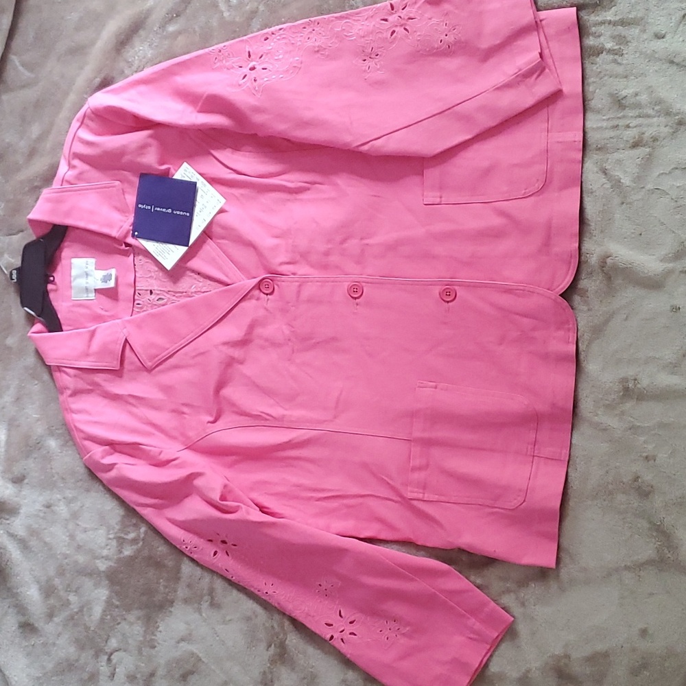 SUSAN GRAVER STYLE WOMEN'S PINK COTTON JACKET SIZE 3X New